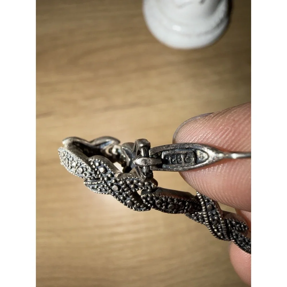 Sterling Silver 925 Marcasite XOXO Link Bracelet Dainty Vintage Art Deco 7